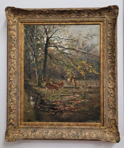 Charming Oil Painting on Canvas Depicting a Forest Scene & Deer | Antique & Vintage | Moonee Ponds Antiques | Australia Wide Delivery