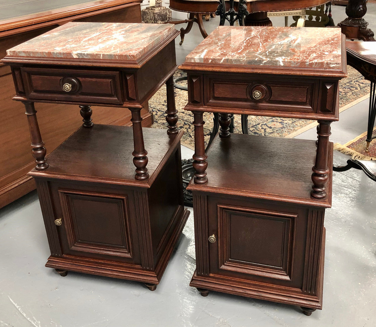 Beautiful Pair of French Dark Oak Bedsides | Antique & Vintage | Moonee Ponds Antiques | Australia Wide Delivery