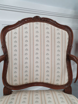 Pair Of Beautifully Carved Upholstered Fauteuils Chairs | Antique & Vintage | Moonee Ponds Antiques | Australia Wide Delivery