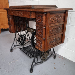 Oak Singer Treadle Sewing Machine on Cast Iron Base | Antique & Vintage | Moonee Ponds Antiques | Australia Wide Delivery