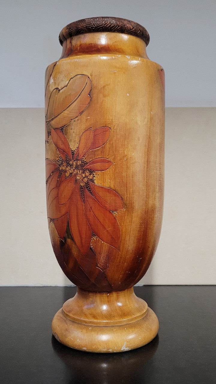 Antique Pokerwork Timber Vase With Floral Design | Antique & Vintage | Moonee Ponds Antiques | Australia Wide Delivery