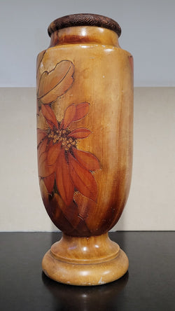 Antique Pokerwork Timber Vase With Floral Design | Antique & Vintage | Moonee Ponds Antiques | Australia Wide Delivery