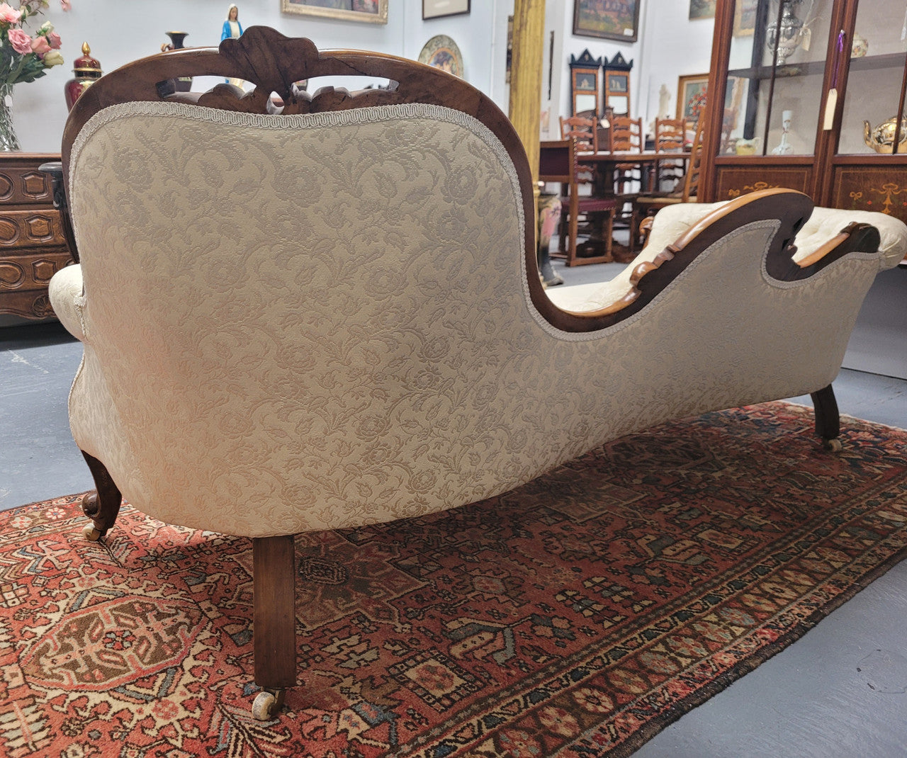 Upholstered Victorian Walnut Double Ended Chaise Lounge | Antique & Vintage | Moonee Ponds Antiques | Australia Wide Delivery