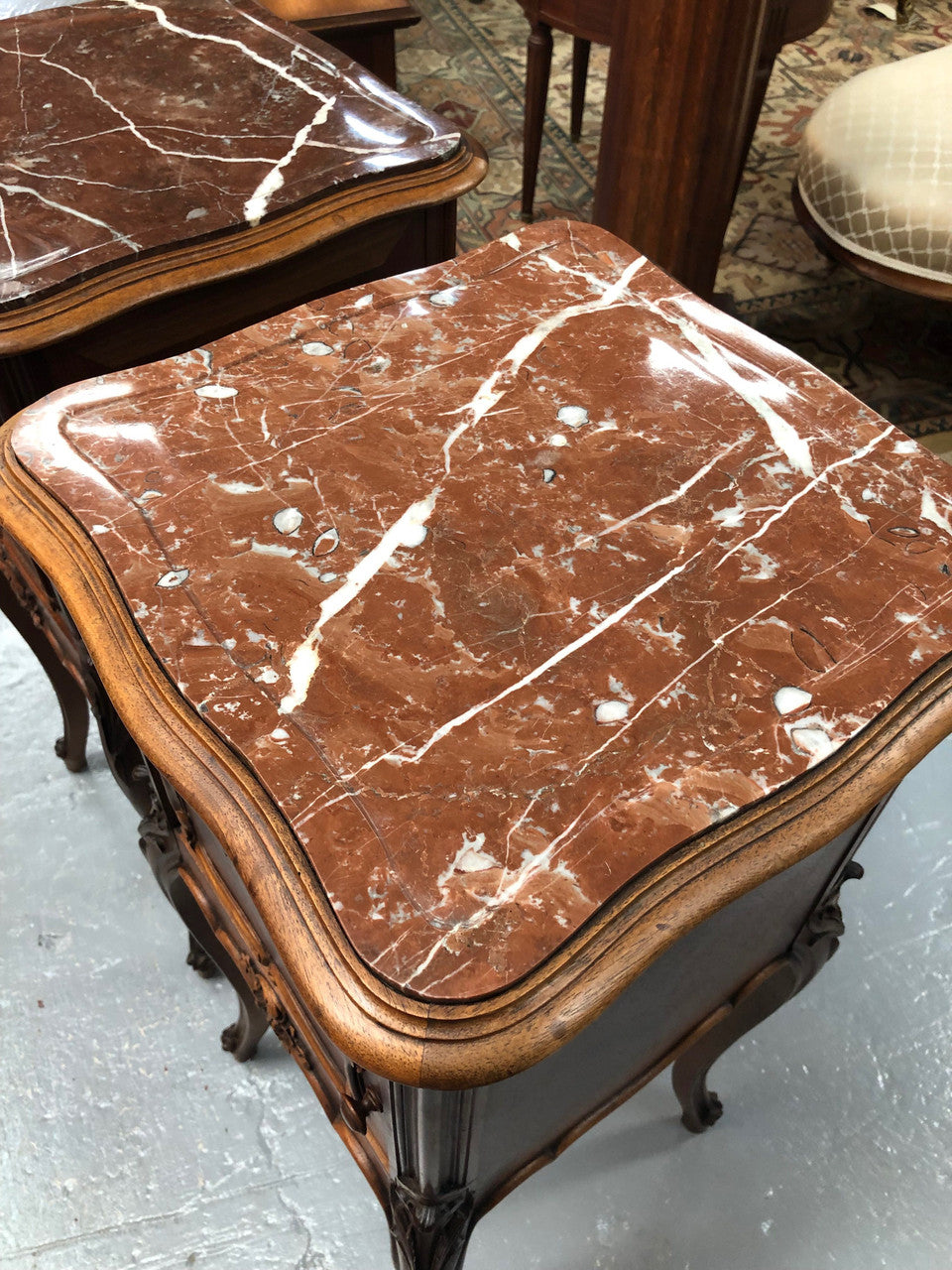 Pair of French Louis XV Style Walnut Bedside Tables | Antique & Vintage | Moonee Ponds Antiques | Australia Wide Delivery