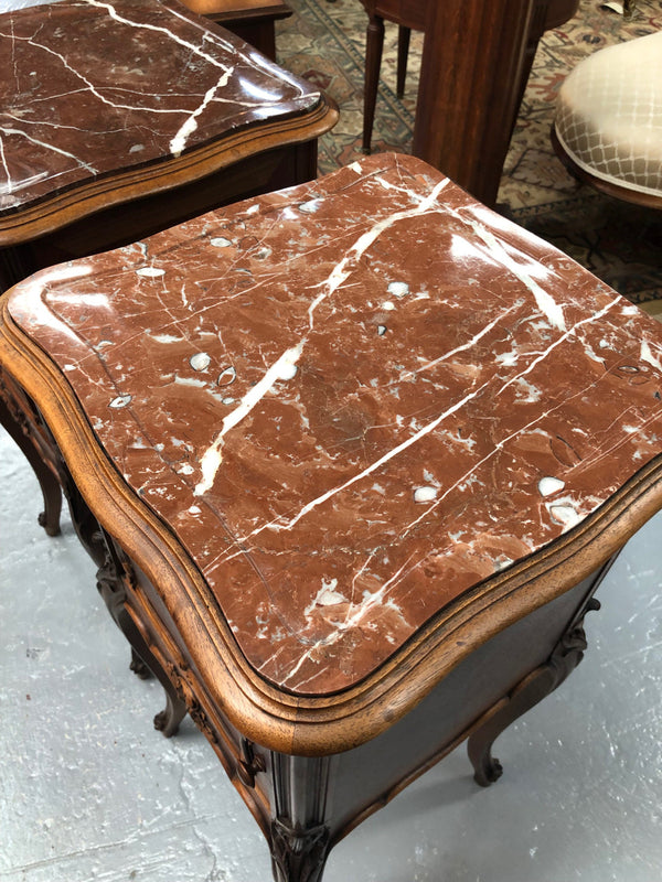 Pair of French Louis XV Style Walnut Bedside Tables