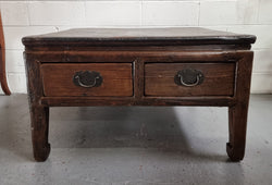 Square Elm Coffee Table with Oriental Legs and Two Long Drawers | Antique & Vintage | Moonee Ponds Antiques | Australia Wide Delivery