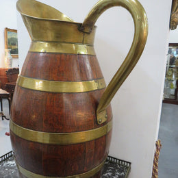 Large French Oak And Brass Banded Measuring Jug