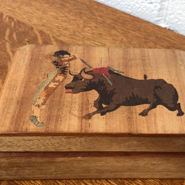 Vintage Wooden Box "Matador & Bull"