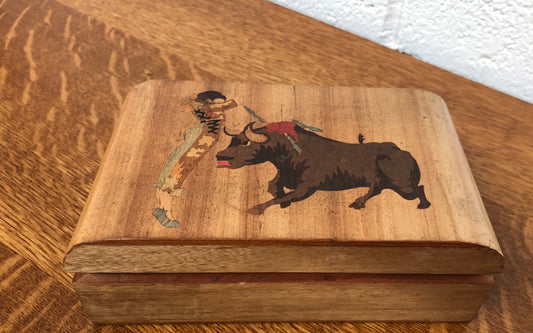 Vintage Wooden Box "Matador & Bull"