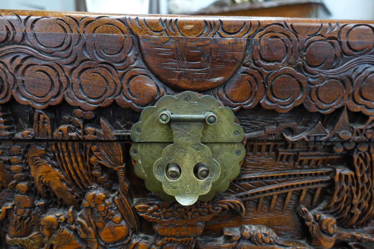 Carved Chinese Camphor Wood Trunk