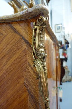 French Louis XV Style Marquetry Kingwood And Walnut Inlaid Marble Top Cabinet | Antique & Vintage | Moonee Ponds Antiques | Australia Wide Delivery