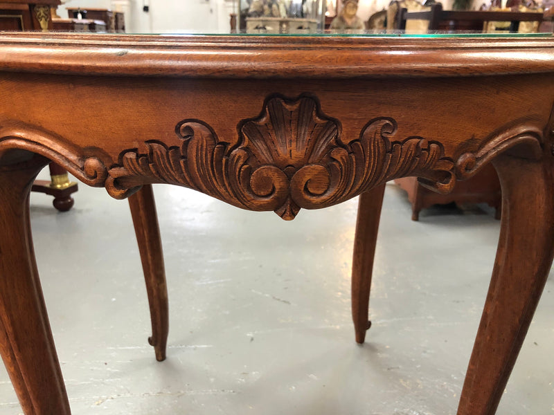 French Carved & Cane Round Table With A Glass Top