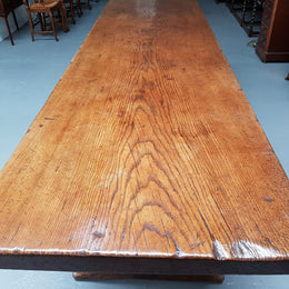 Superb 19th Century French Oak Pedestal Refectory Table Rustic Farmhouse