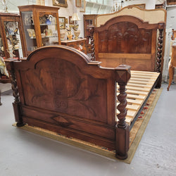 French 19th Century Walnut Henry II Style Queen Sized Bed with Barley Twist posts | Antique & Vintage | Moonee Ponds Antiques | Australia Wide Delivery