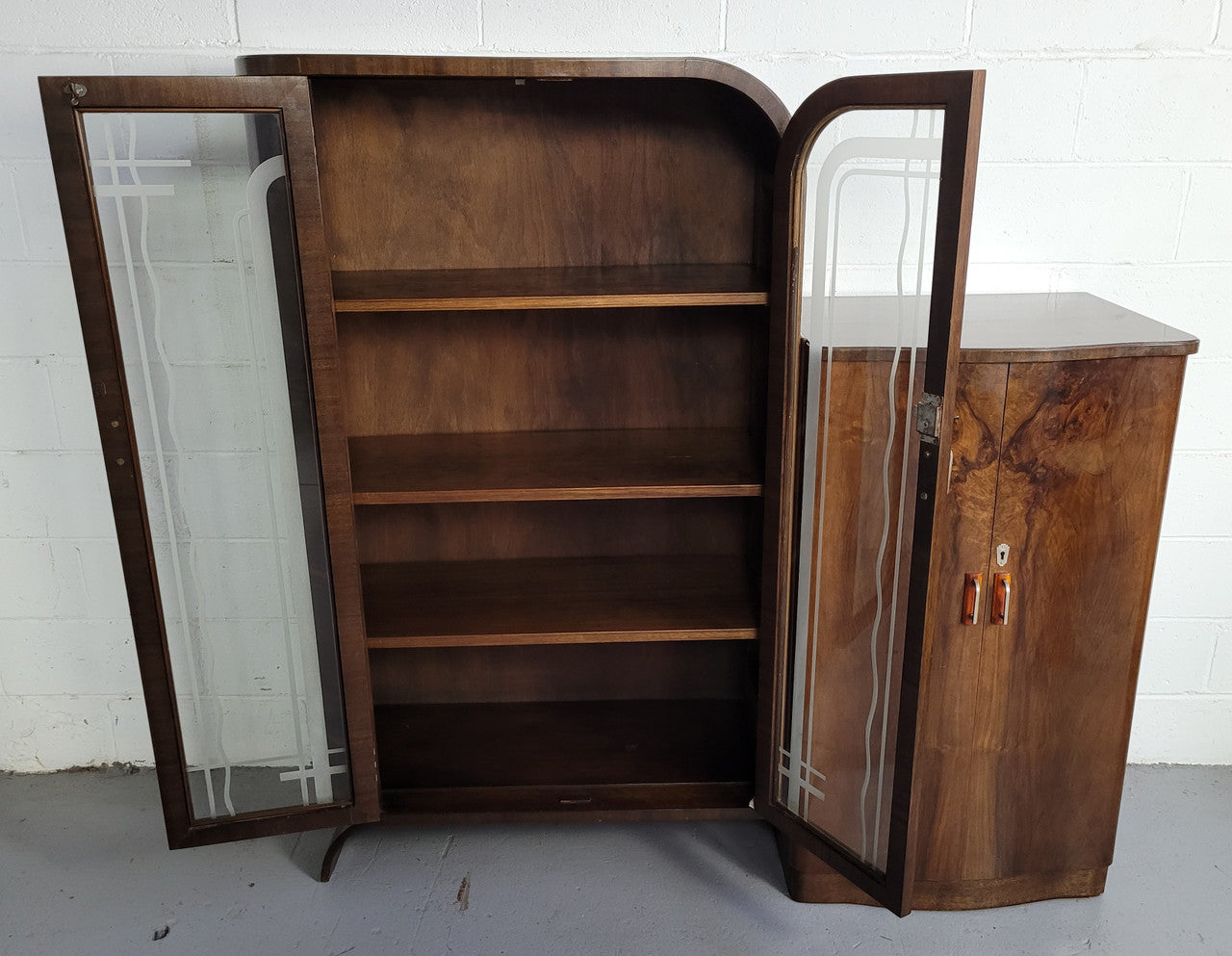 Art Deco Walnut Display - Drinks Cabinet | Antique & Vintage | Moonee Ponds Antiques | Australia Wide Delivery