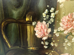 Large Signed Oil On Canvas Painting Of Carnations Flowers | Antique & Vintage | Moonee Ponds Antiques | Australia Wide Delivery