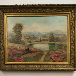 Beautiful French country scene oil on canvas in a lovely decorative frame in good original condition..