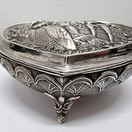 Vintage Silver Plated & Embossed Design Heart Shape Trinket Box