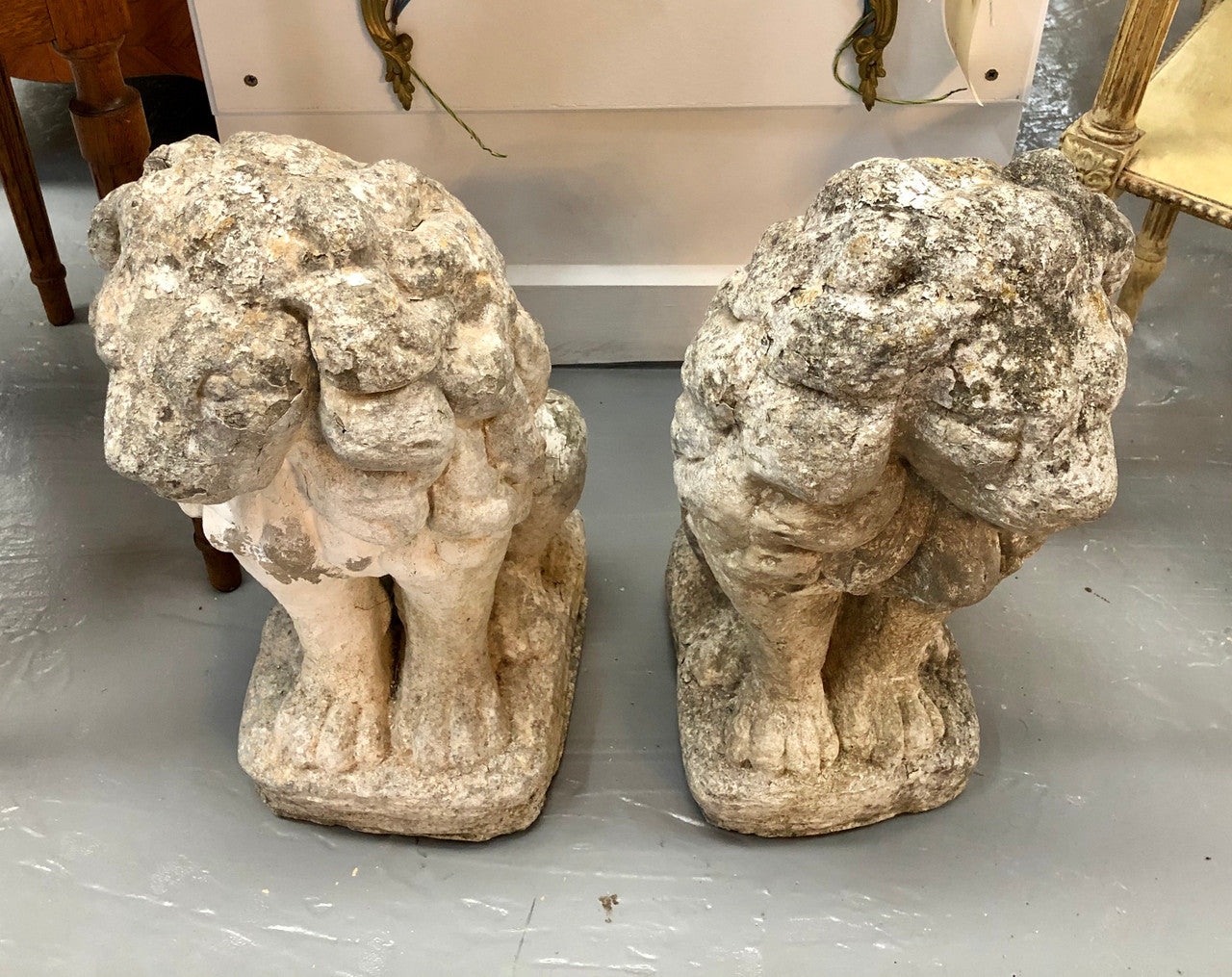 Fabulous Vintage Pair Of Concrete Lions