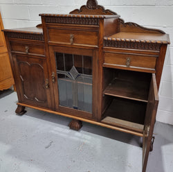 Lovely Oak Tudor Style Rope Edge Sideboard With Leadlight Centre Door | Antique & Vintage | Moonee Ponds Antiques | Australia Wide Delivery