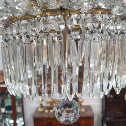 French Bronze & Crystal Six Candle Light Chandelier