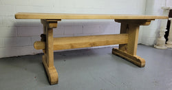 Late 19th Century French Stripped Oak Double Pedestal Stretcher Base Farmhouse Table | Antique & Vintage | Moonee Ponds Antiques | Australia Wide Delivery