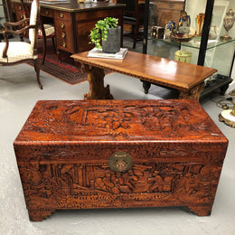 Lovely Carved Camphor Wood Chest