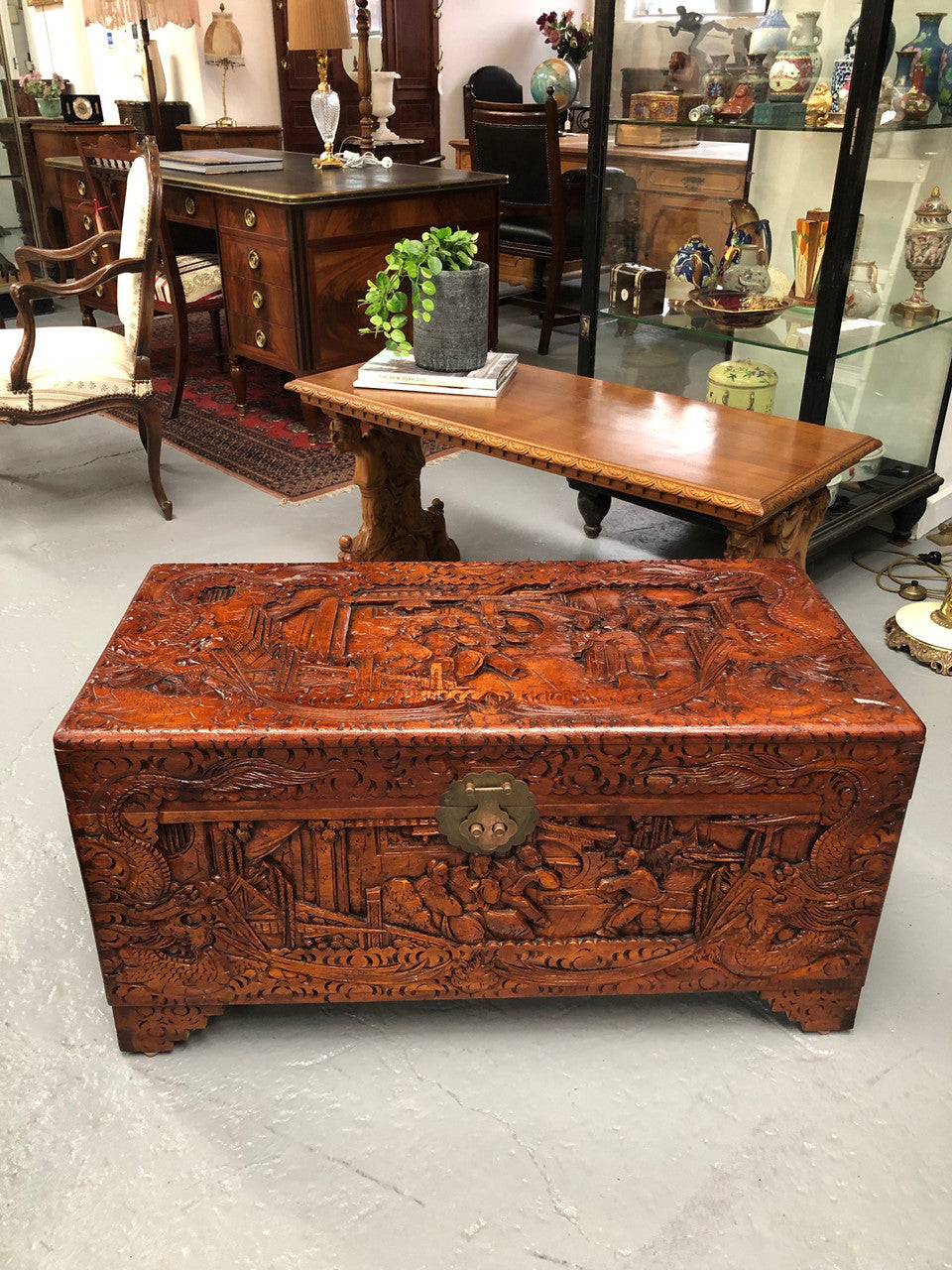 Lovely Carved Camphor Wood Chest