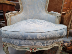 Pair of Stunning Louis XV Painted With Blue Upholstery Bergere Chairs | Antique & Vintage | Moonee Ponds Antiques | Australia Wide Delivery