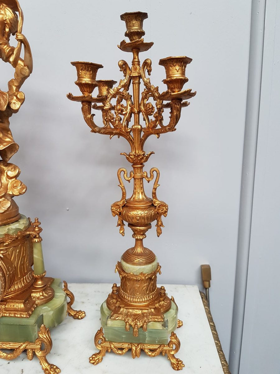 French Gilt Bronze Three Piece Clock Set | Antique & Vintage | Moonee Ponds Antiques | Australia Wide Delivery