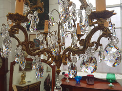 French Brass & Crystal Six Arm Candle Light Chandelier | Antique & Vintage | Moonee Ponds Antiques | Australia Wide Delivery