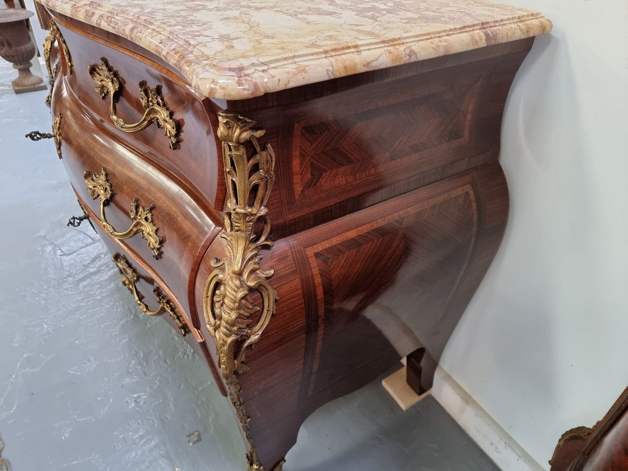 Grand French Bombe Shape Rosewood & Walnut Marble Top Commode | Antique & Vintage | Moonee Ponds Antiques | Australia Wide Delivery