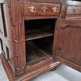 18th Century English Oak Farmhouse dresser of grand proportions. It was sourced in France and not only looks amazing but also has plenty of practical storage space. It is in good original detailed condition.