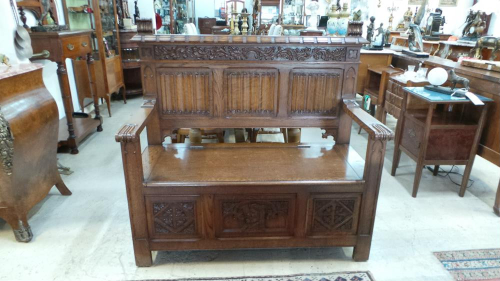 French Oak Gothic Hall Seat