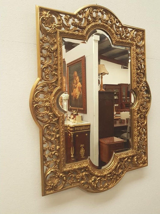 Highly Decorative Antique Solid Brass Bevelled Mirror