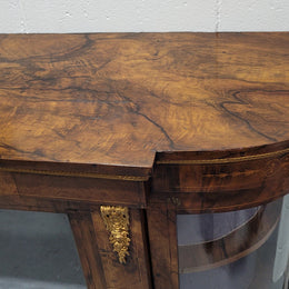 Victorian Rosewood inlaid side cabinet/credenza with velvet lined shelves and gilt mounts. It has been sourced locally and is in good original condition with loads of character.