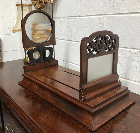 Victorian beautiful Walnut stereoscope viewer with 12 amazing photo view cards of all different locations. In good original detailed condition.