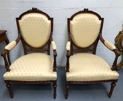 Pair of Louis XV Style Walnut Upholstered Armchairs-Fauteuils | Antique & Vintage | Moonee Ponds Antiques | Australia Wide Delivery