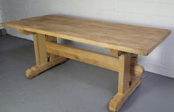 Late 19th Century French Stripped Oak Double Pedestal Stretcher Base Farmhouse Table | Antique & Vintage | Moonee Ponds Antiques | Australia Wide Delivery