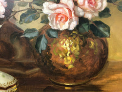 Large French Signed Oil On Canvas Of Flowers | Antique & Vintage | Moonee Ponds Antiques | Australia Wide Delivery