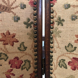 Vintage French Oak 3 fold tapestry covered privacy screen. Tapestry is in good condition with very minor wear and tear.