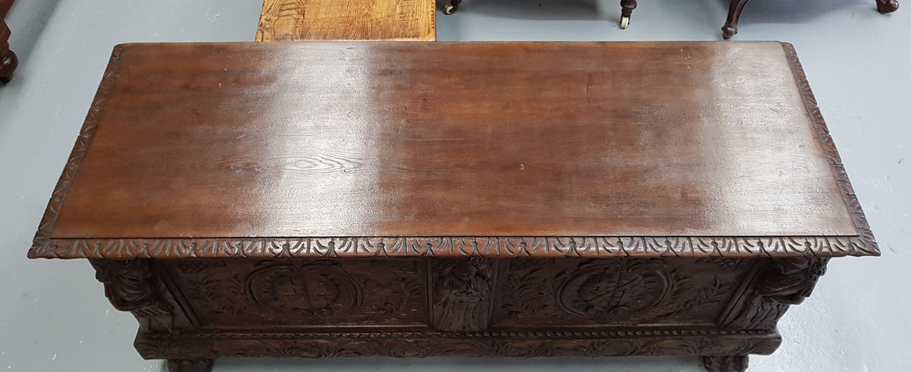 Antique Mahogany Heavily Carved Coffer Chest Blanket Box | Antique & Vintage | Moonee Ponds Antiques | Australia Wide Delivery