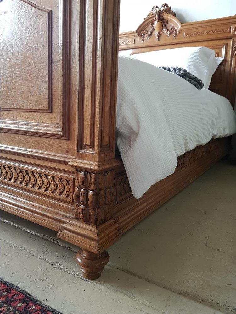 French Henry II Oak Queen Size Bed