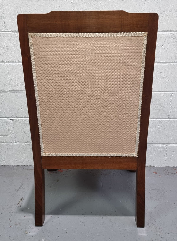 Australian Fiddleback Blackwood upholstered armchair with queen anne legs. In good original condition.