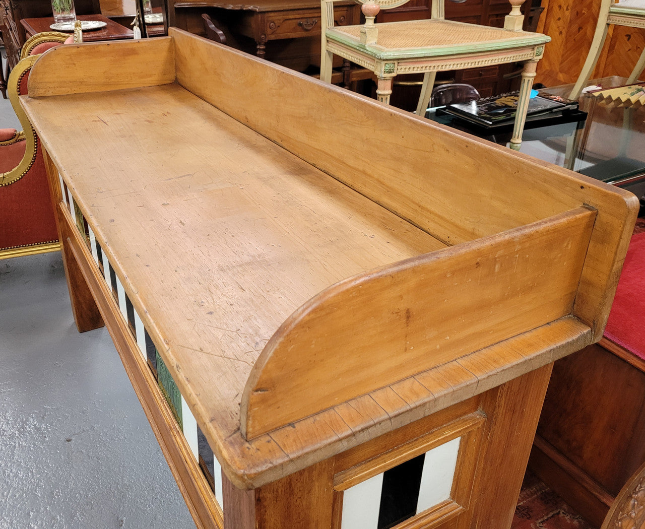 Australian Kauri Pine Preparation Bench Decorated With Original Tiles | Antique & Vintage | Moonee Ponds Antiques | Australia Wide Delivery