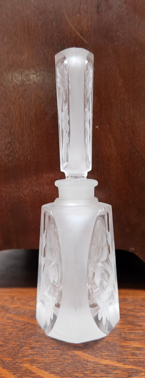Charming Intaglio Glass Vintage Perfume Bottle and Stopper.