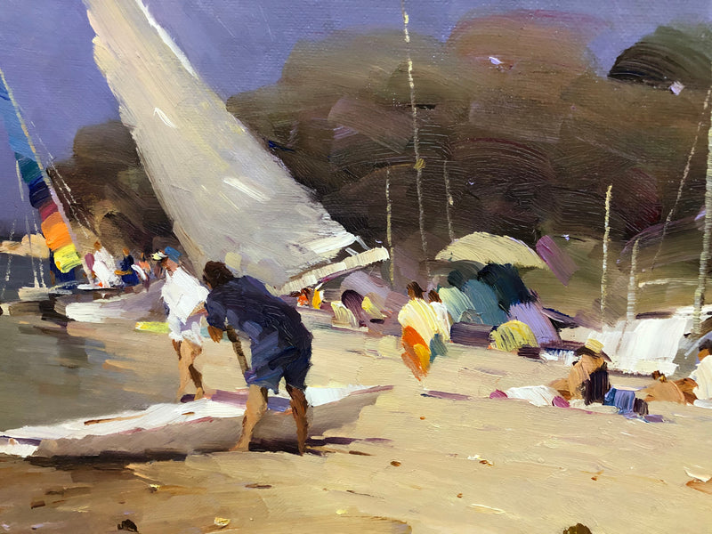 Beach Scene Oil On Board Painting By David Chen