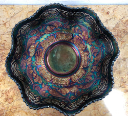 Large Carnival Glass Bowl With Fish Pattern | Antique & Vintage | Moonee Ponds Antiques | Australia Wide Delivery