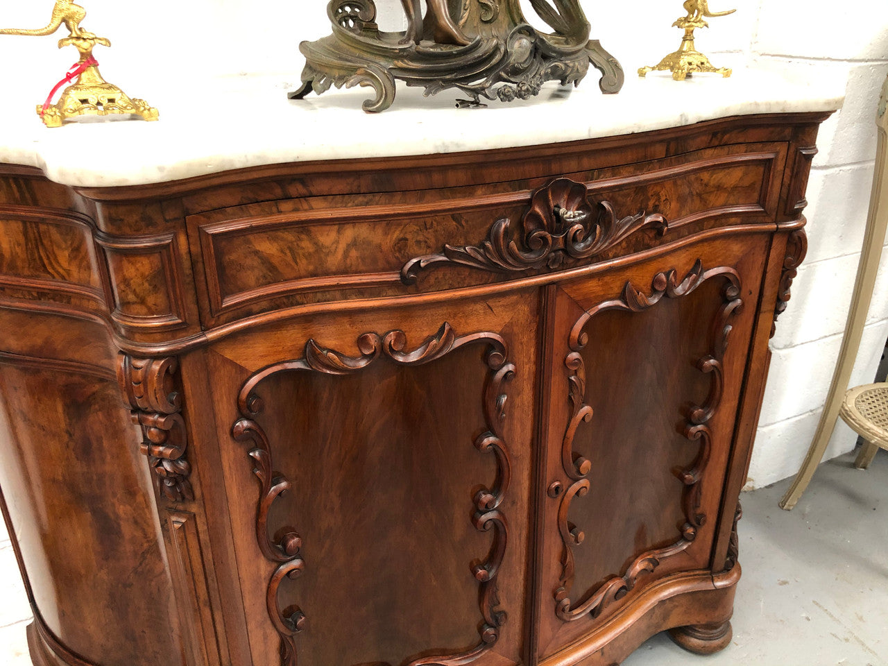 Antique French Figured Walnut Marble Top Buffet | Antique & Vintage | Moonee Ponds Antiques | Australia Wide Delivery