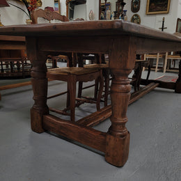 Amazing 2.65 meter French Elm Refectory dining table with loads of rustic charm. This table has been sourced from France and can comfortably seat ten people. It is in good original detailed condition.
